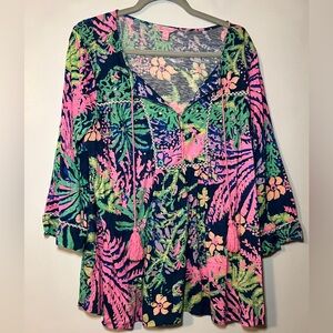 Lilly Pulitzer Tilda Top Indigo All A Glow Size XL VGUC